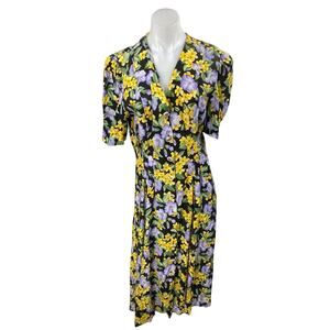 Madison Wells Multicolor Floral Short Puff Sleeve Pleated Midi Shirt Dress 12
